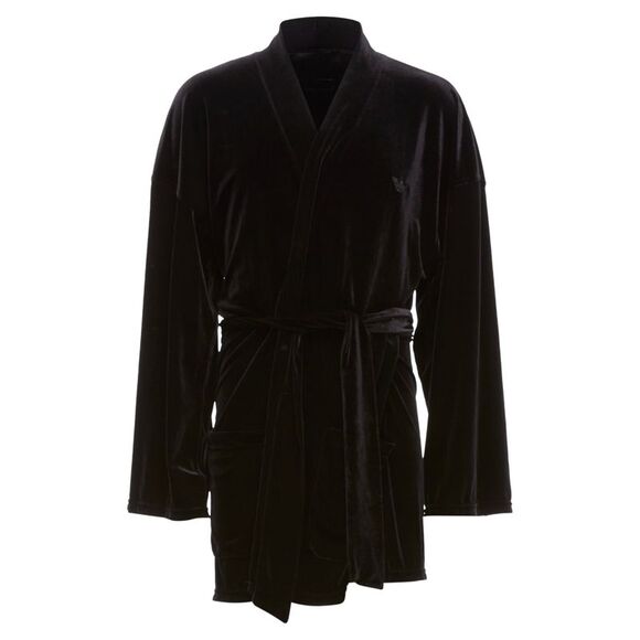 Emporio Armani Velvet GA Embroidered Logo Belted Robe Jacket